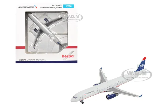 Airbus A321 Commercial Aircraft American Airlines N578uw Gray With Blue Tail 1 500 Diecast Model Airplane By Herpa