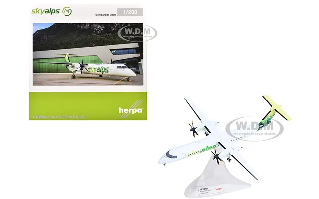 Bombardier Q400 Commercial Aircraft Sky Alps 9h-paul White With Green Tail Graphics 1 200 Diecast Model Airplane By Herp