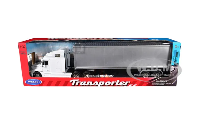 Freightliner Columbia Truck White With Gray Container 1 32 Diecast Model By Welly