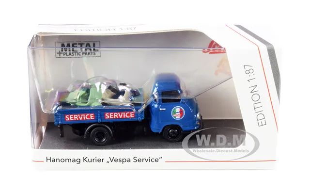 Hanomag Kurier Transporter Vespa Service Blue With 2 Vespas Green And Cream 1 87 Ho Diecast Models By Schuco