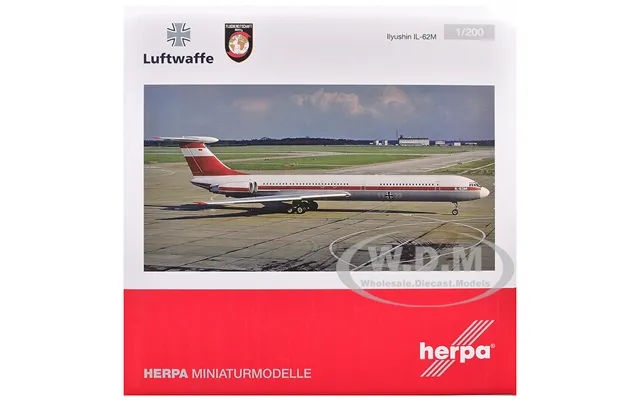 Ilyushin Il-62m Commercial Aircraft German Luftwaffe 11 22 White With Red Stripes 1 200 Diecast Model Airplane By Herpa