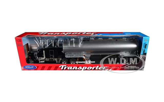 Kenworth W900 Truck Black With Silver Tanker Trailer Transporter Series 1 32 Diecast Model By Welly