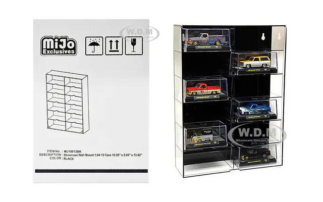 Showcase 12 Car Display Case Wall Mount With Black Back Panel And Extra Space Mijo Exclusives For 1 64 Scale Models