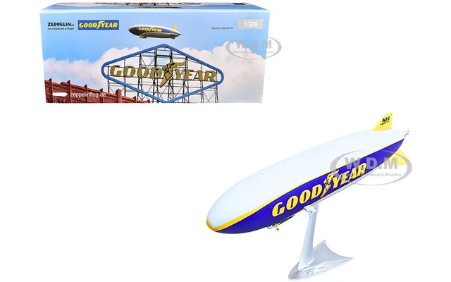 Zeppelin Nt Aircraft Goodyear Blimp - Wingfoot One N1a Gray And Blue With Yellow Stripes 1 200 Diecast Model Airplane By