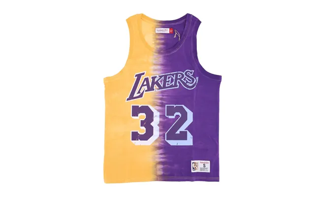 Men's Nba Vertical Tie Dye Tank Hardwood Classics No 32 Magic Johnson Loslak Original Team Colors