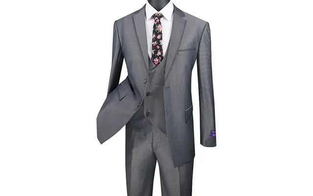 Charcoal Grey Modern Fit Men's Tuxedo Suit With Double Breasted Vest - Satin Trim