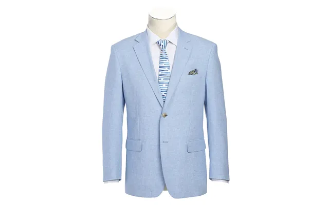 Cotton Linen Men's Classic Two-button Summer Blazer In Sky Blue Houndstooth