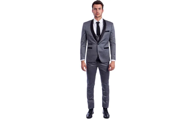Grey Men's Shawl Tuxedo With One Button Low Cut Vest
