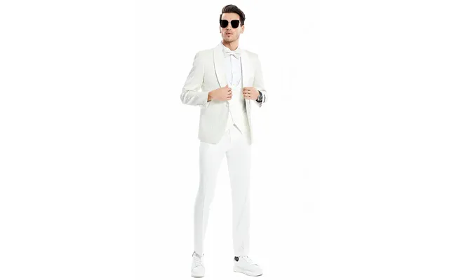 Ivory Men's Wedding & Prom Tuxedo - One Button Vested Honeycomb Lace Design