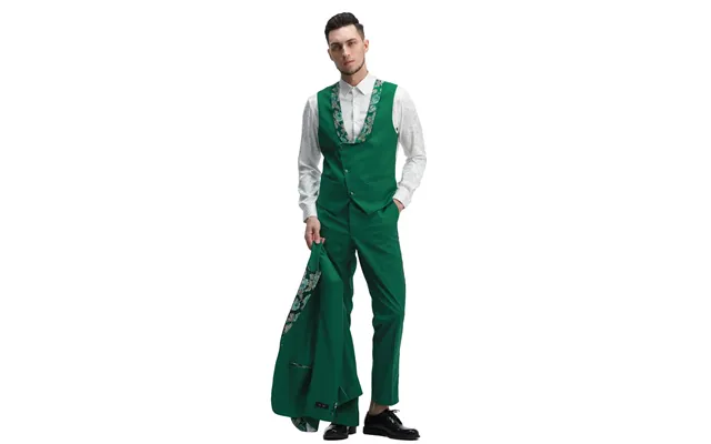 Men's Hunter Green Prom & Wedding Tuxedo - One Button Vested With Floral Peak Lapel