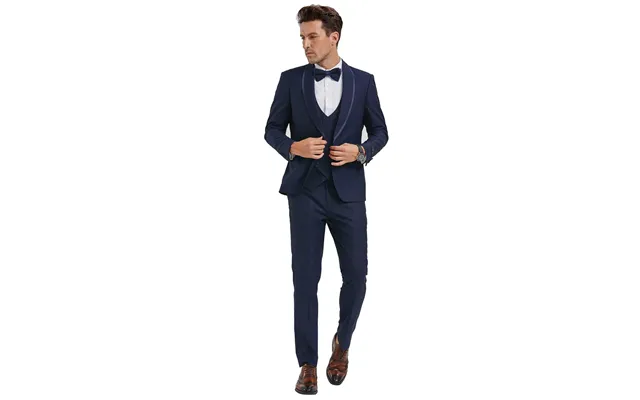 Men's Navy Blue One Button Shawl Tuxedo With Blue Satin Trim