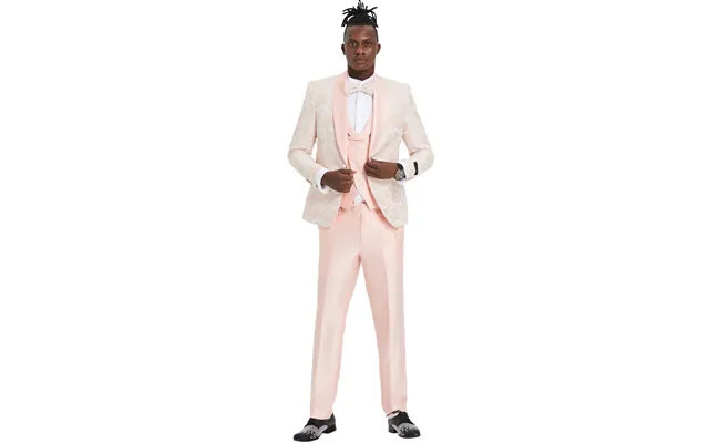 Men's Pink Paisley Prom Tuxedo - One Button Vested Shawl Lapel