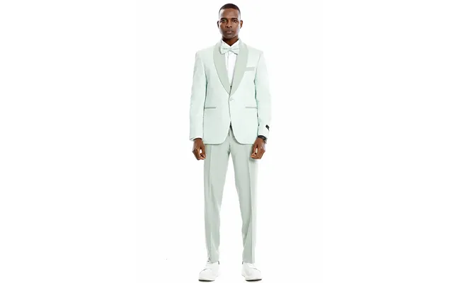 Mint Green Men's Wedding Tuxedo - One Button Vested Honeycomb Lace Design