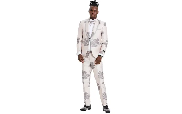 Pink & Silver Paisley Men's Shawl Tuxedo With Lace Trim - One Button Vested