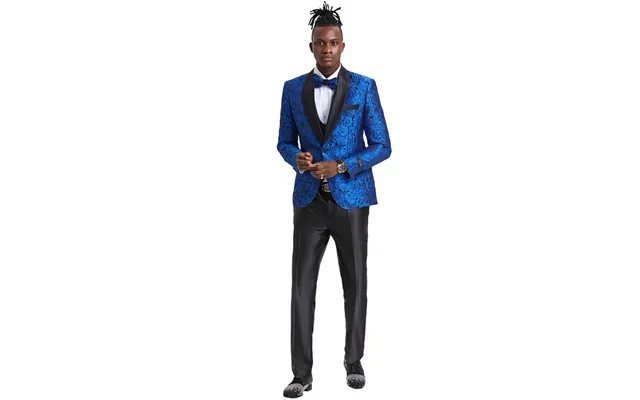 Royal Blue Men's Slim Fit Paisley Floral Prom Tuxedo With One Button