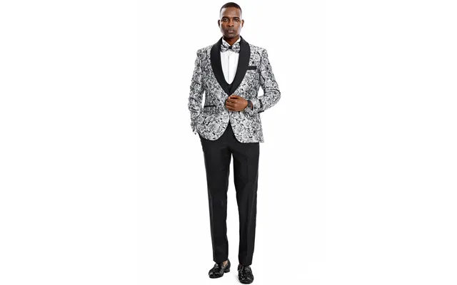 Silver Men's Slim Fit Paisley Floral Prom Tuxedo - One Button Vested