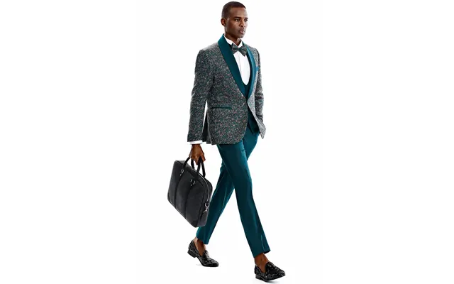 Vintage Splatter Print Men's Prom Tuxedo - One Button, Shawl Lapel, Vested, Green