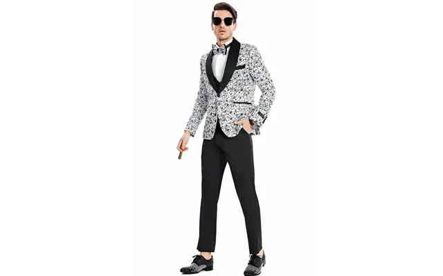 Vintage Splatter Print Prom Tuxedo - Men's One Button Vested Shawl Lapel In Silver Grey