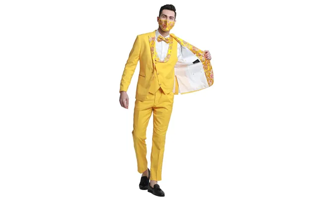 Yellow Gold Floral Lapel Men's Tuxedo - One Button Vested For Prom & Wedding