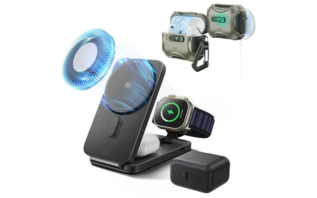 25w Cryoboost Foldable 3-in-1 Magnetic Charger And Airpods Pro 3 Cyber Flicklock Case Bundle Us Plug-black&army Green - 