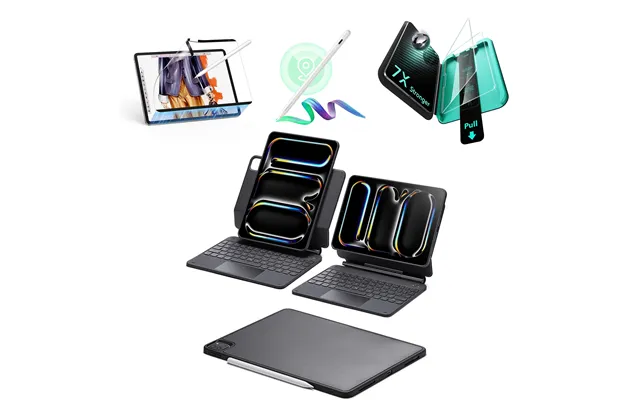 Ipad Pro 13 2025 Bundle Rebound Magnetic Keyboard Case 360, Digital Pencil & Screen Protectors - Us Layout-black
