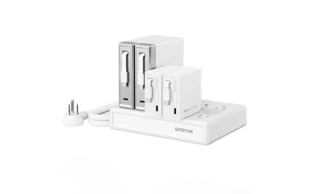 Gitryin Modular Charging Station With Smart Cooling Fan - White Pro Desk Setup
