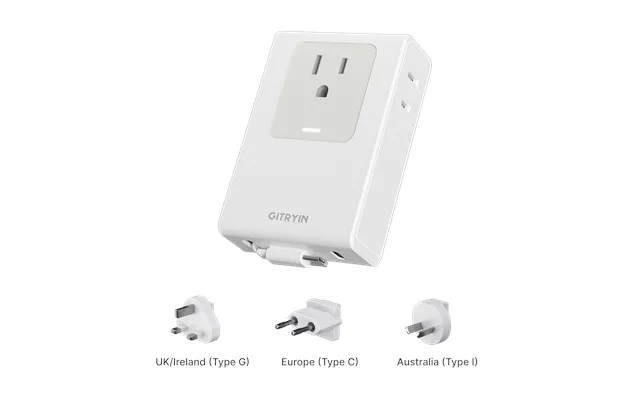 Gitryin Retractable Travel Adapter 5-in-1 - White 3-adapter Set