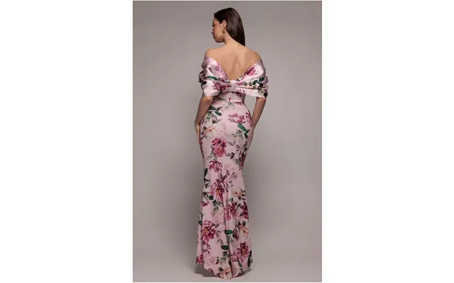 Goddiva Off Shoulder Floral Bow Back Maxi Dress - Blush Pink