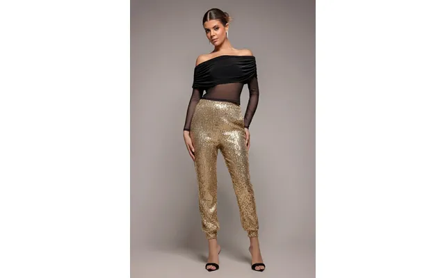 Goddiva Sequin Cuffed Ankle Pant - Gold