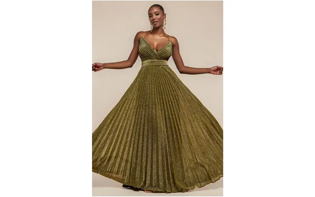 Goddiva Sleeveless Pleated A Line Lurex Maxi Dress - Gold