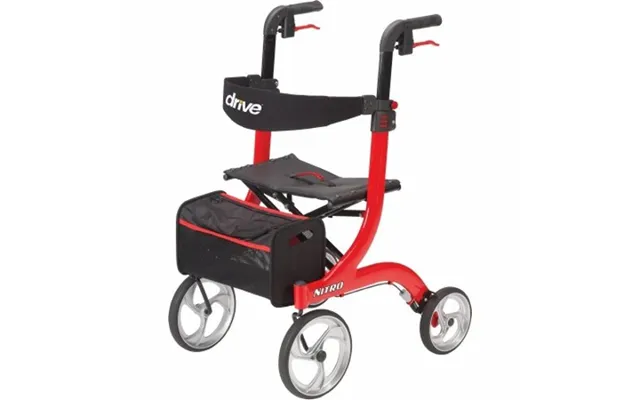 Drive Medical - 4 Wheel Rollator Drive Nitro Red Adjustable Height Aluminum Frame