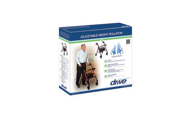 Drive Medical - 4 Wheel Rollator Drive Red Adjustable Height Aluminum Frame