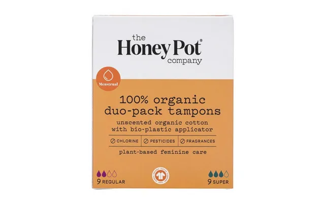The Honey Pot - Duo Pack 100% Organically Grown Cotton Bpa Free Plastic Applicator Tampons