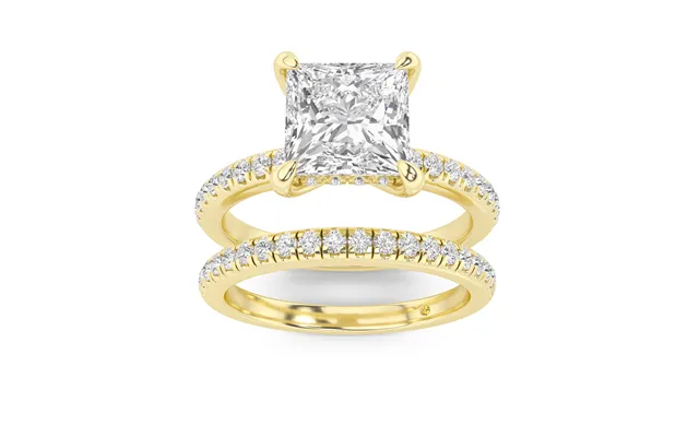 Aurelia Lab Grown Princess Cut Diamond Engagement Ring With The Bonbon Half Coverage Wedding Band 10k Yellow Gold 1 5 8