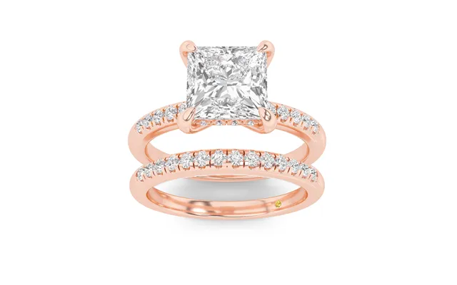 Aurelia Lab Grown Princess Cut Diamond Engagement Ring With The Bonbon Quarter Coverage Wedding Band 10k Rose Gold 1 3 8