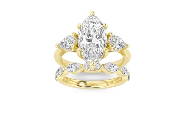 Celestia Lab Grown Marquise Diamond Engagement Ring With The Elara Wedding Band 18k Yellow Gold 3 1 4 Ct