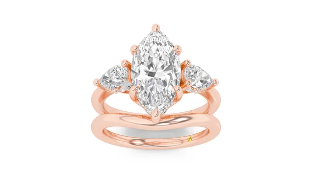 Celestia Lab Grown Marquise Diamond Engagement Ring With The Luna Wedding Band 10k Rose Gold 2 5 8 Ct