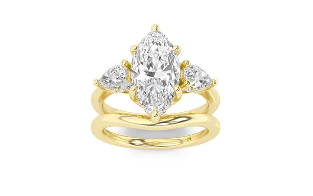 Celestia Lab Grown Marquise Diamond Engagement Ring With The Luna Wedding Band 14k Yellow Gold 2 Ct