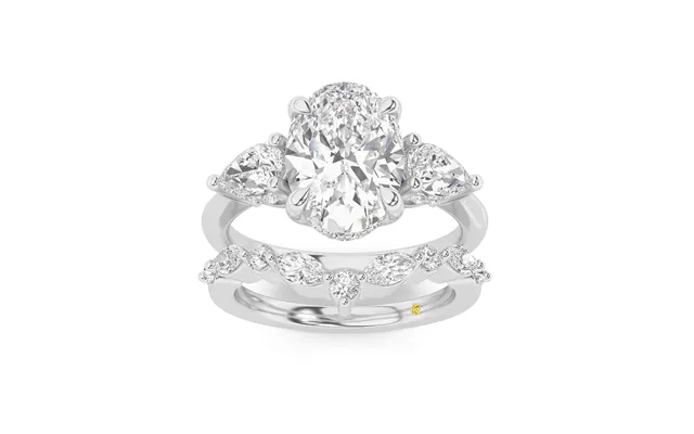 Celestia Lab Grown Oval Shaped Diamond Engagement Ring With The Angelina Wedding Band 14k White Gold 3 1 2 Ct