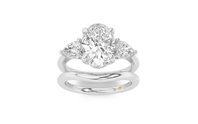 Celestia Lab Grown Oval Shaped Diamond Engagement Ring With The Luna Wedding Band 10k White Gold 2 Ct