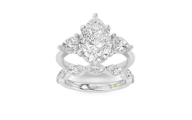 Celestia Lab Grown Pear Shaped Diamond Engagement Ring With The Elara Wedding Band 10k White Gold 2 5 8 Ct