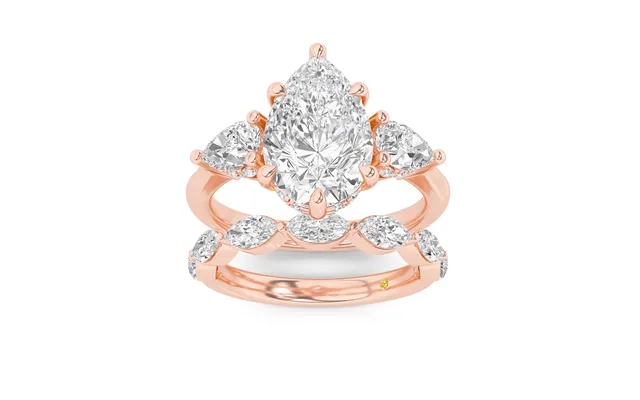 Celestia Lab Grown Pear Shaped Diamond Engagement Ring With The Elara Wedding Band 14k Rose Gold 3 3 4 Ct