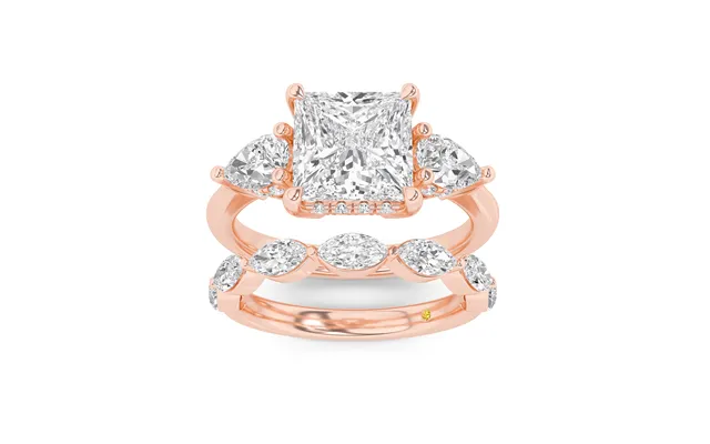 Celestia Lab Grown Princess Cut Diamond Engagement Ring With The Elara Wedding Band 14k Rose Gold 3 3 4 Ct