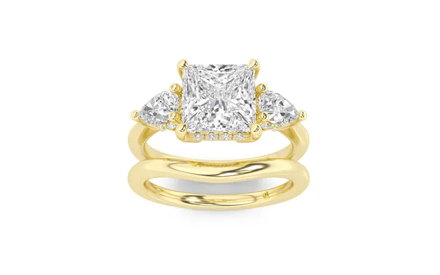 Celestia Lab Grown Princess Cut Diamond Engagement Ring With The Luna Wedding Band 10k Yellow Gold 3 3 4 Ct