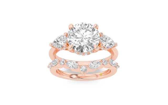 Celestia Lab Grown Round Diamond Engagement Ring With The Angelina Wedding Band 18k Rose Gold 3 Ct