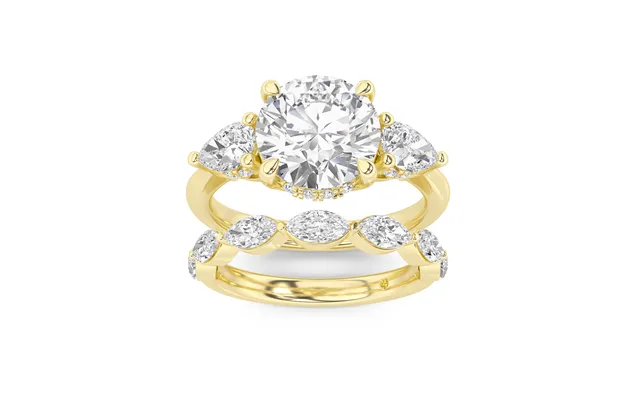Celestia Lab Grown Round Diamond Engagement Ring With The Elara Wedding Band 18k Yellow Gold 3 1 4 Ct