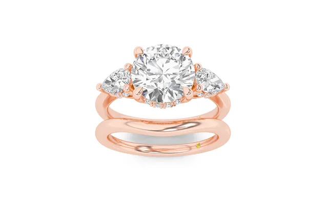 Celestia Lab Grown Round Diamond Engagement Ring With The Luna Wedding Band 14k Rose Gold 3 3 4 Ct