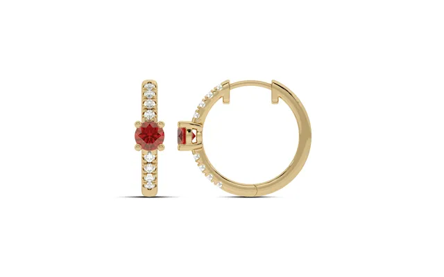 Celestial Star Lab Grown Diamond And Ruby Huggie Earrings 10k Yellow Gold 1 4 Ct