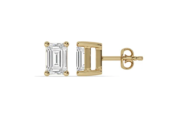 Certified Lab Grown Four Prong Emerald Cut Diamond Stud Earring 14k Yellow Gold 6 Ct