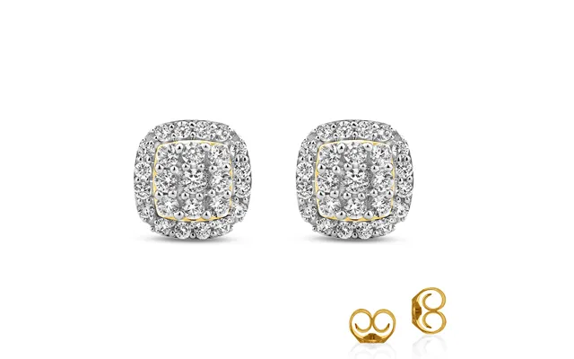 Cluster Yellow Gold Cushion Lab Grown Diamond Earrings 1 1 4 - 2 Ct